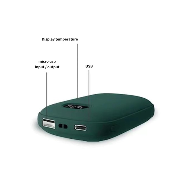 Nopeasti lämpenevä 10 000 mAh kannettava laturi USB sähköinen käsienlämmitin Gift-Greenille