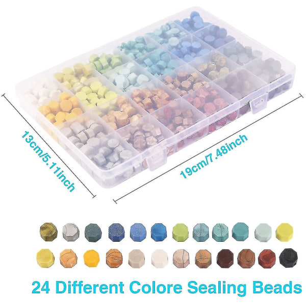 600pcs Sealing Wax Beads Packed In Plastic Box, 24 Colors Octagon Sealing blue*green 600Pcs