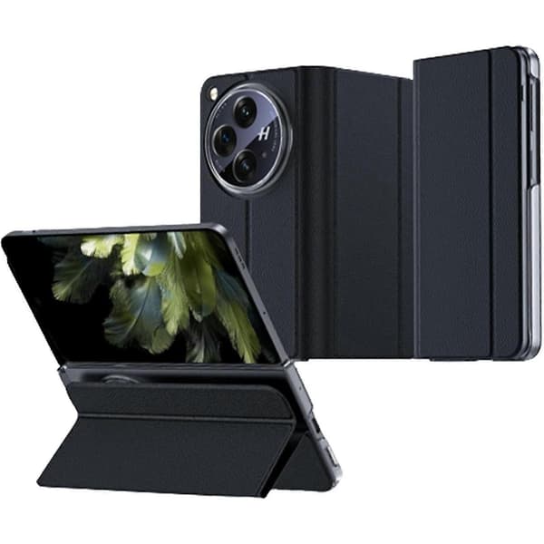 til OnePlus Open-deksel, luksuriøst støtsikkert magnetisk flip-deksel, PU-skinn med støtte for OnePlus Open musta