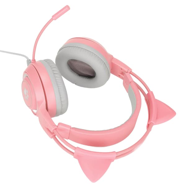 SYG25 Spelheadset med kattöron USB+3,5 mm-kontakt Spelhörlurar Stöder volymjustering Mikrofonavstängning (Rosa)