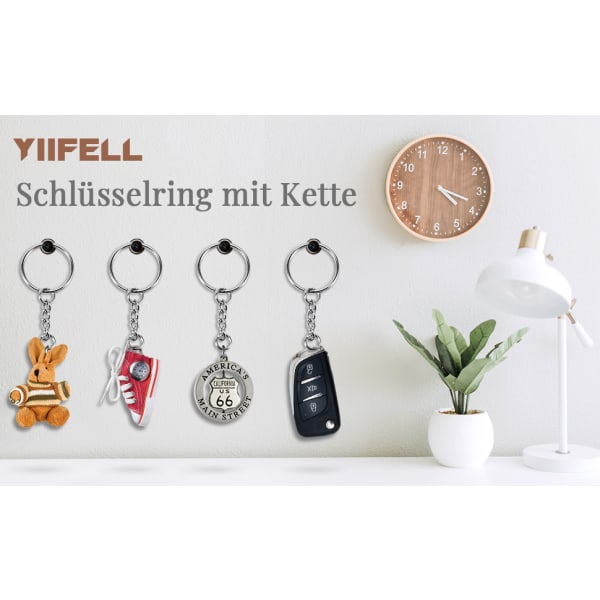 70 STK Nøglering, Nøgleringe med Kæde, 25 mm Nøglering Vedhæftning, Split (sølv)