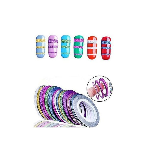 10 ruller Shiny Glitter Striping Tape Line Dekor Sticker Tips Nail Art-1mm