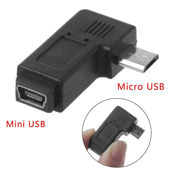 90 Vasemman ja oikean kulman mini USB 5-nastainen naaras-mikro USB urosdatasovitin
