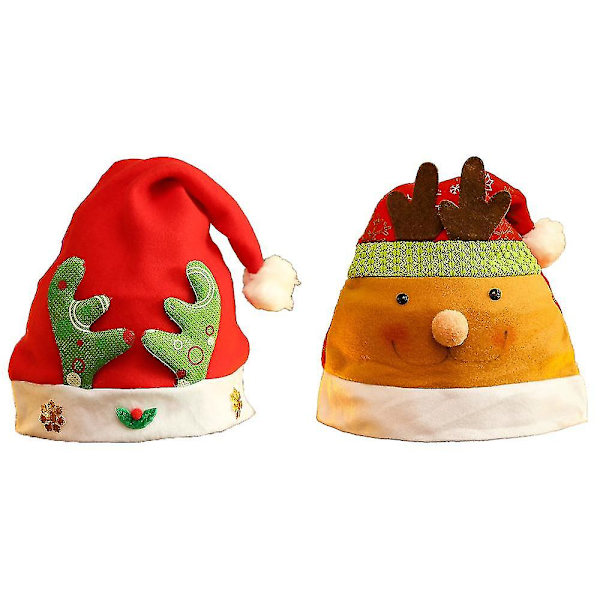 2-delt julehat - julehat til voksne og børn (Green Antler + Cartoon Elk)