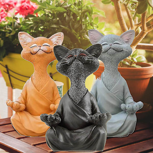 Nyckfull Buddha Cat Figurine, Meditation Yoga Collectible, Cat Lover Gifts Black