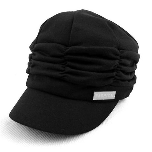 Dame Flad Cap Peaked Fransk Hat Dame Casual Solid Beanie Caps Black