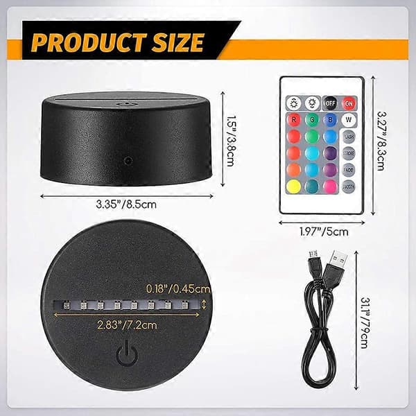 6 dele 3D nat LED-lys lampefod 16 farver base, dekorativ lys lampefod til akryl og harpiks Black