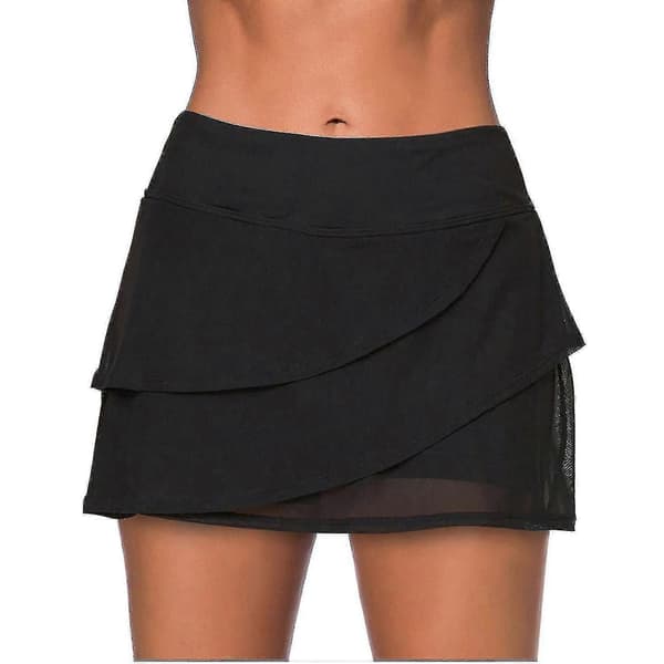 Bade-nederdel Ensfarvet Flæser Høj Talje Basic Foret Med Shorts Badetøj Passer Dame Sort Black S