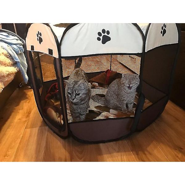 Bärbar hopfällbar husdjurs åttakantig bur för katt Tält Lekhage Valp Kennel Lättmanövrerad staket utomhus Big Dogs House Coffee 91x91x58CM