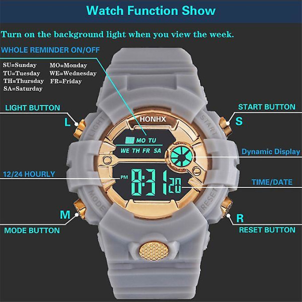 Unisex Fashion vedenpitävä valoisa elektroninen watch - valkoinen ja kulta