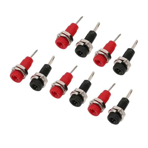 J.40003 2mm Bananstik Adapter Panelmontering Bindingsstolpe med Indre Fjederplade Sort og Rød
