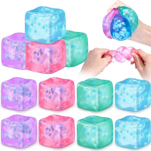 【BQ】4 delar Squishy Sensoriska Fidget Leksaker Tryckkub, Gelfylld Elastisk Tryckboll, Mjuk Isgodisboll (Slumpmässig Färg)