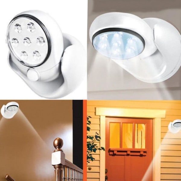 6v 7 lysdioder trådløs bevægelse aktiveret sensor lys lampe 360 ​​graders rotation væglamper Hvid veranda lys indendørs udendørs belysning