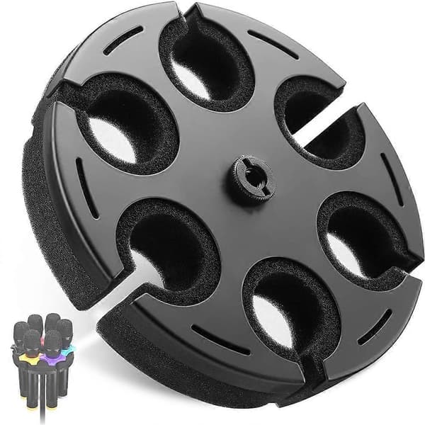 Multi Mikrofonholder Rund Bakke Mikrofonholder Plads til op til 6 mikrofoner til organisering & display Kablet og trådløs mikrofonholder Black