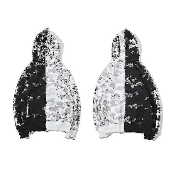 Den nya Luvtröja för herr Camo Loose Zipper Jacka Sweatershirt För Herr Pojke Black White Black White M