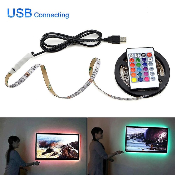 Led Lights Strips USB Infraröd Kontroll Rgb Smd2835 Dc5v 1m 2m 3m 4m 5m Flexibel Lampa Tejp Diod Tv Bakgrundsbelysning Luces Led 24keys 5M