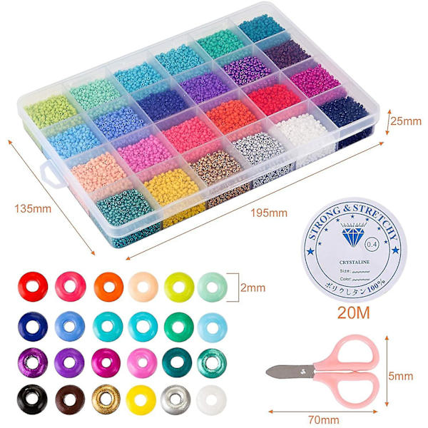 24000 st Glasfröpärlor Små ponnypärlor Blandade kit Opaque DIY smyckenstillverkning