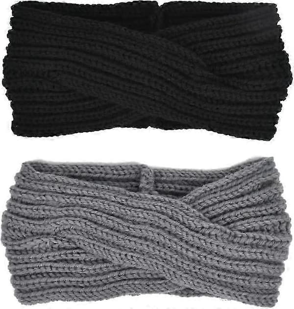 Handflätade gaffelullpannband - Svart/Grå - 2 stycken