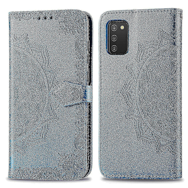 Samsung Galaxy A03s Case Läder Cover Emboss Mandala Magnetic Flip Protection Stötsäker - Blå