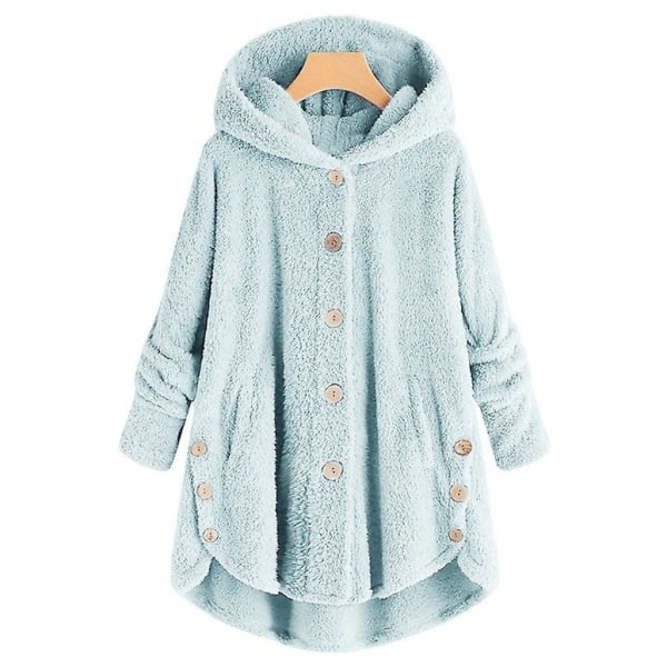 Damejakke Moteknapp Fluffy Ull Hettejakke Løs Vintervarme Plus Size Light blue M