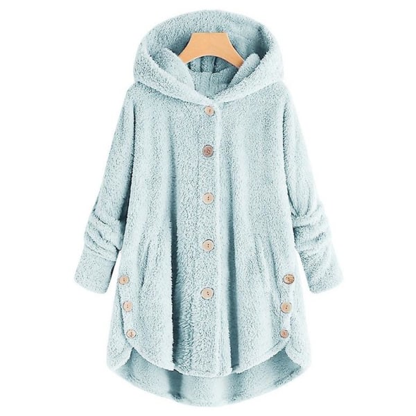 Naisten takki Fashion Button Pörröinen villahupullinen takki Löysä Talvi Lämpö Plus Koko Light blue 4XL