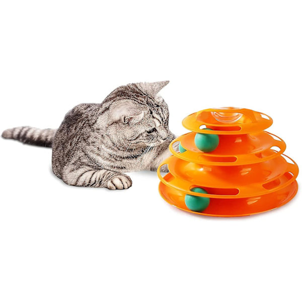 Cat Toys Interactive 3 Level Track Ball Kitty Toy Orange