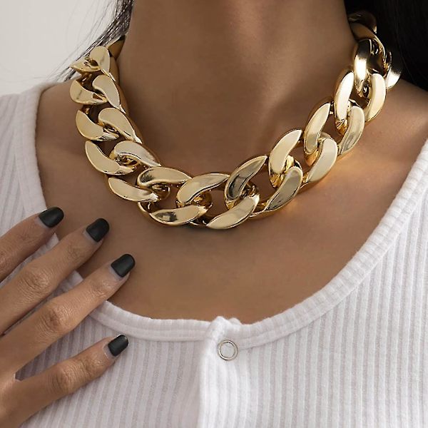 Punk Cuban Link Chain Choker Halskjede Gull Lett Chunky Oval Chain Link Halskjede Statement Hip Hop Smykker