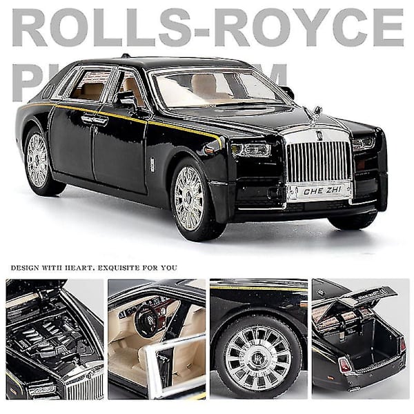 Hhcx-1/24 Alloy Diecast Rolls-royce Phantom Model Toy Car Simulation Sound Light Pull Back Collection Toys Vehicle For Children Gifts white with box