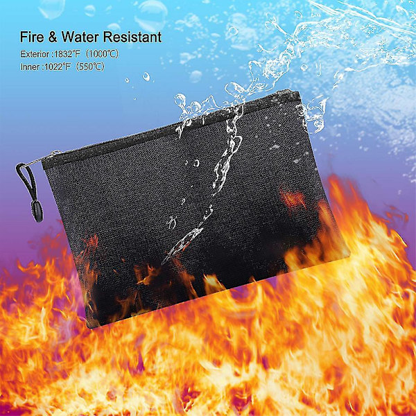 Large Fireproof Document Bag With Pockets Zippers, 13.7x 9.4 Water Resistant Fireproof Pouch, Fireproof Safe Storage Money Bag For A4 Document Holder