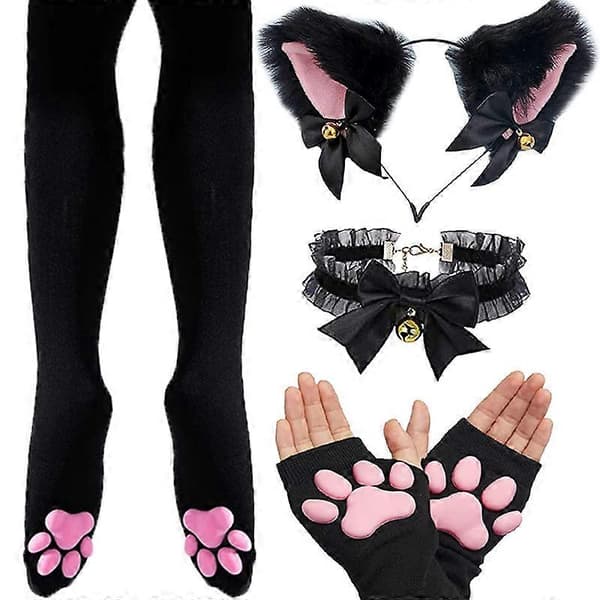 Kattelårhøje Strømper Handsker Sæt Ærmer Søde Bløde 3D Tåbønner Strømpehandsker Killing Klo Pad Strømper til Pige Kvinder Cosplay