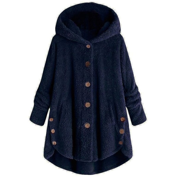 Naisten takki Fashion Button Pörröinen villahupullinen takki Löysä Talvi Lämpö Plus Koko Navy blue M