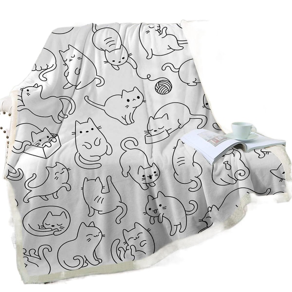 Sødt kattetæppe Kawaii Cat Lover Gave Plys Sherpa Tæppe Varmt Letvægts Plys Circle Tæppe 9 Flannel 130*150cm