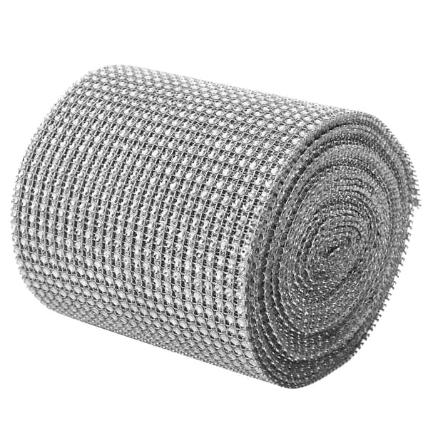 9M 24 Rader Galvaniserad Plast Konstgjord Strass Mesh Bröllopsklänning Dekoration Silver