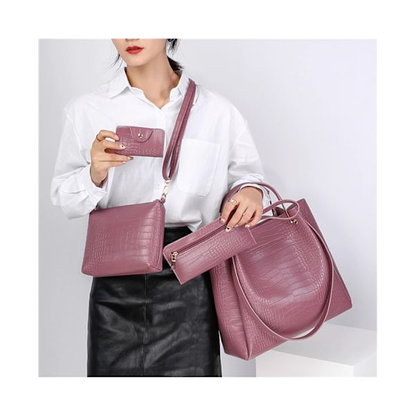 Luksus Pu Læder Alligator Håndtasker Dame Tasker Set Designer (lilla)
