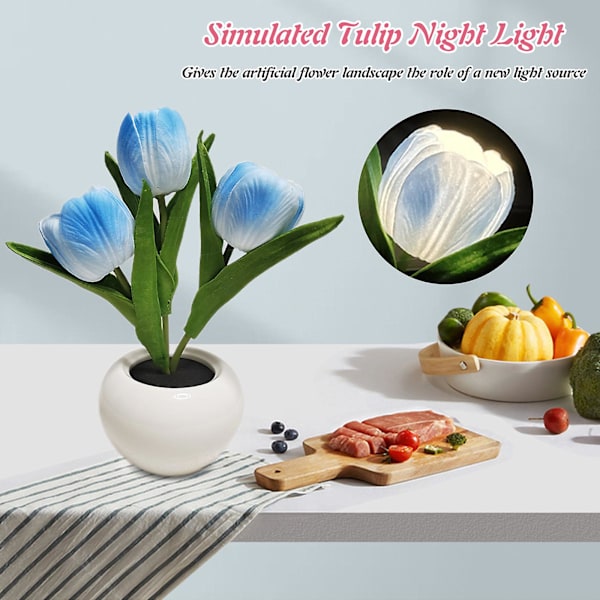Led Tulip Night Light Simulation Flower Pöytävalaisin Kodinsisustus Tunnelmalamppu Romanttinen ruukkulahja toimistoon/huoneeseen/baariin/kahvilaan USB Rechargeable 3 Head White Tulip