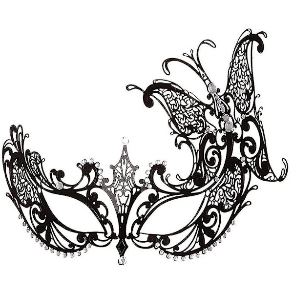 Maskeradmask för kvinnor metallmask glänsande strass venetiansk fest kvällsbal bal mask bar kostymer Butterfly