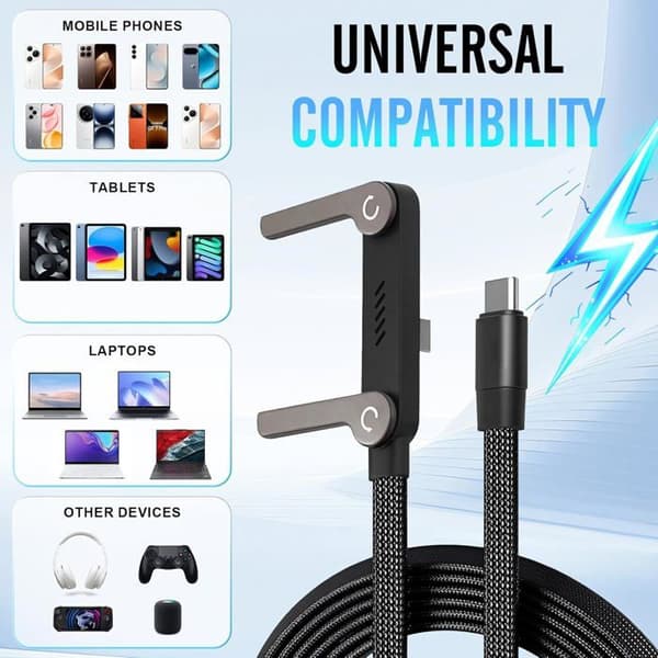 2-pakning USB-C hurtigladekabel 2-i-1 - med usynlig T-støtte - 1,5 m
