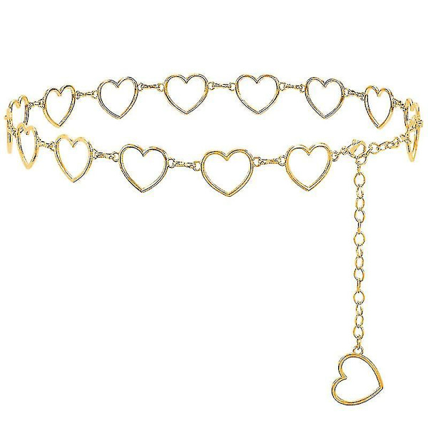 Metall Hjärtformad Dekor Mode Kroppskedja Bälte Golden 110cm(43Inch)
