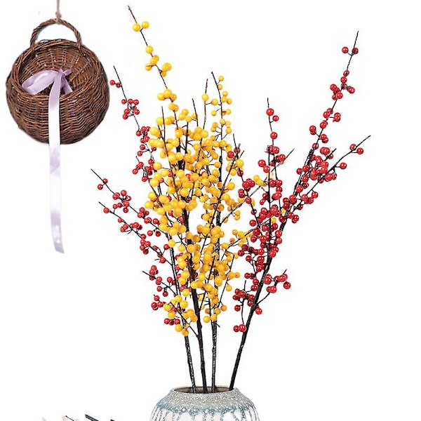 Simulering Järnek Fruit Nordamerika Liten Järnek Fortune Frukt Röd Acaciaböna Bröllop Vårfest Festligt arrangemang Jul Röd Frukt 6 fork red