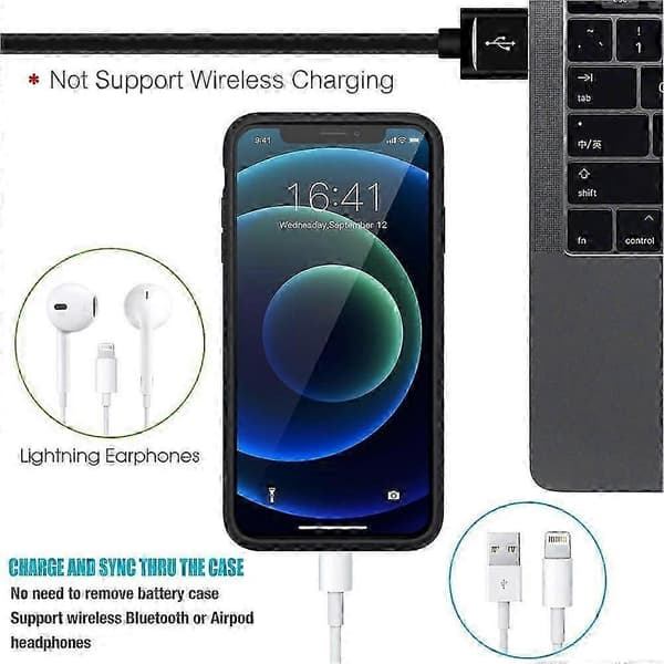 Batterideksel til iPhone 12/12 Pro, [Oppgradert] 7000mAh oppladbart ladedeksel (svart)-2026-ss