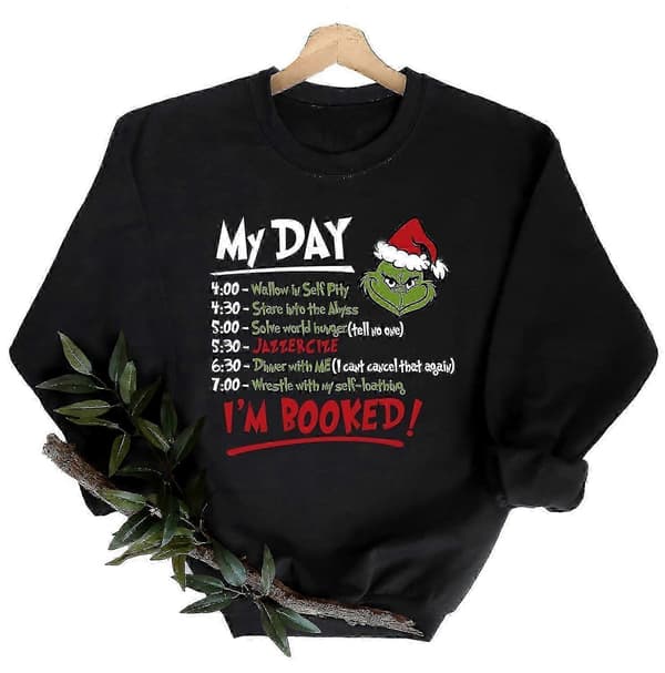 Dam Julfest Rund Halsad Tröja Grinch Tryckt Pullover Tröja Långärmad Gröna Monster Toppar - DX Black L