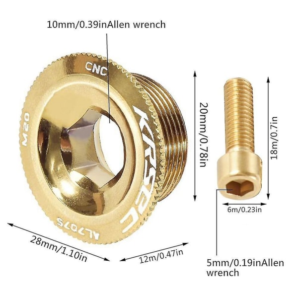 Sykkelsveivbolter, M18 M20 sveivfestebolt Sykkelkranketskrue aluminiumslegering for terrengsykkel Gold M20