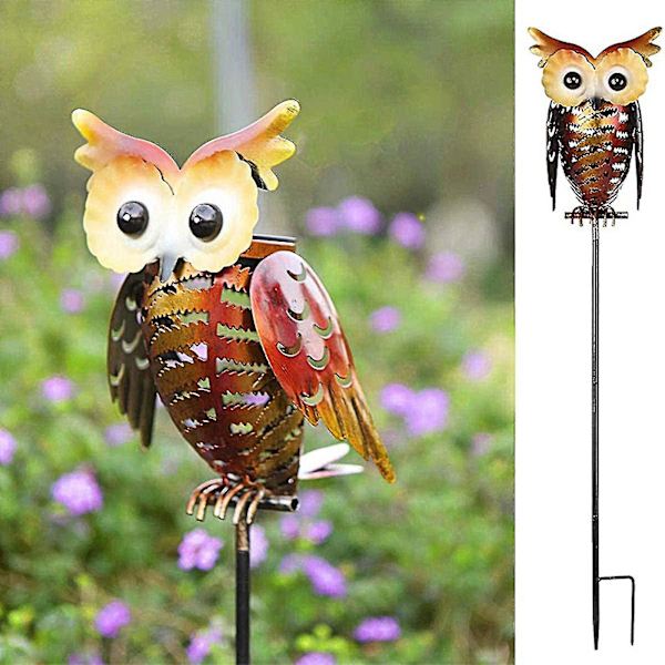 Wr Iron Hollow Solar Owl Outdoor Yard Hollow Ground Plug