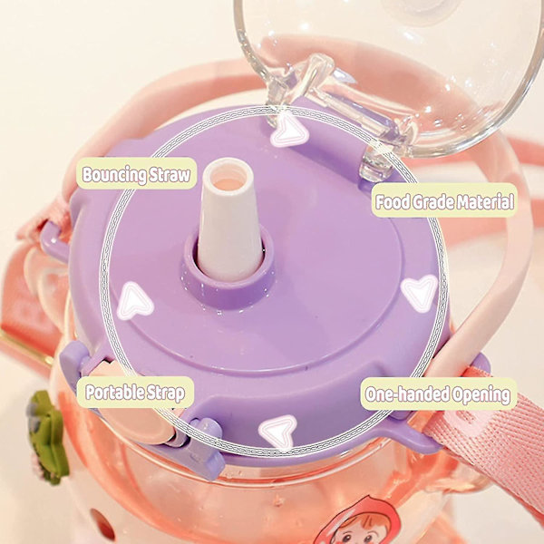 Bear vesipullo oljella, Kawaii vuotamaton vesikannu säädettävällä olkahihnalla retkeilymatkoille Purple 1000ml