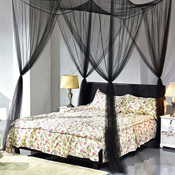 Polyester Canopy Beautiful Bed Canopy Size Mosquito Net For Double Bed (black)