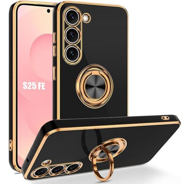 【BQ】Silikoneetui - BOOLING - til Samsung Galaxy S25 FE - Stødabsorberende med roterende ring - Sort Svart