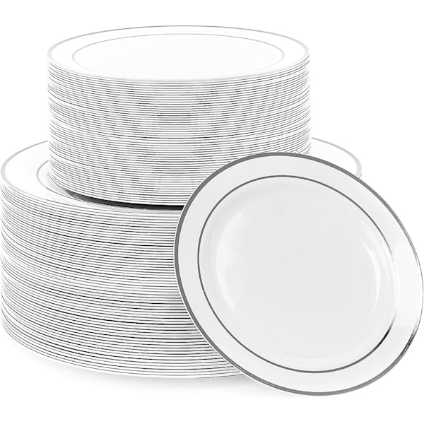 Okrossbara, silverkantade, silverkantade middags- och desserttallrikar 7.5inch