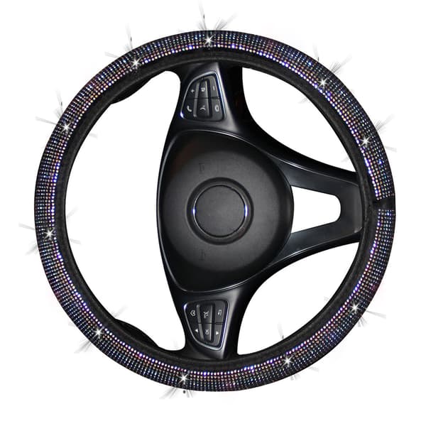 Rattskinn Deksel Elastisk Krystall Diamant Komfortabel Grep Sklisikkert Universal for 37 til 38 cm Rattet