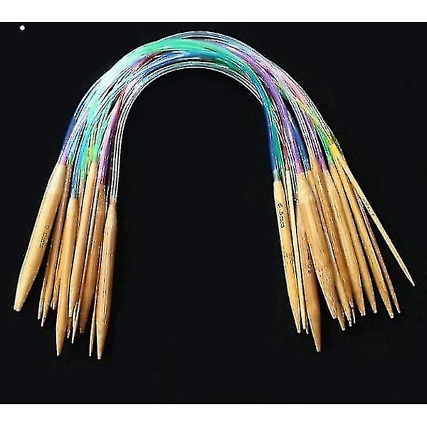 Moniväriset putkimaiset neulepuikot - bambu pyöreä set 40cm 40CM