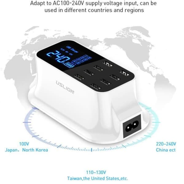 Kreativ LED-skjerm 8 porter USB-lader LYS DISPLAY HURTIGLADEADAPTER